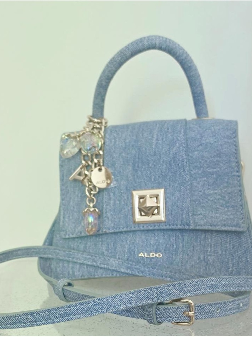 ALDO Light Blue Denim Top-Handle Satchel with Charm